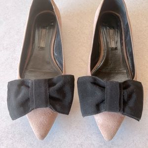 Prada Suede Ballet Flats Ballerinas Bow In Soft Pink
